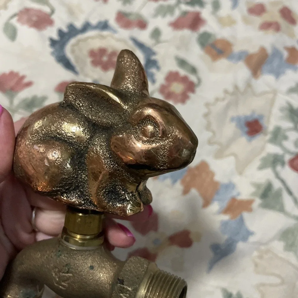 Antique BRASS Bunny Rabbit Spigot Outdoor Garden Water Faucet Hose Tap
